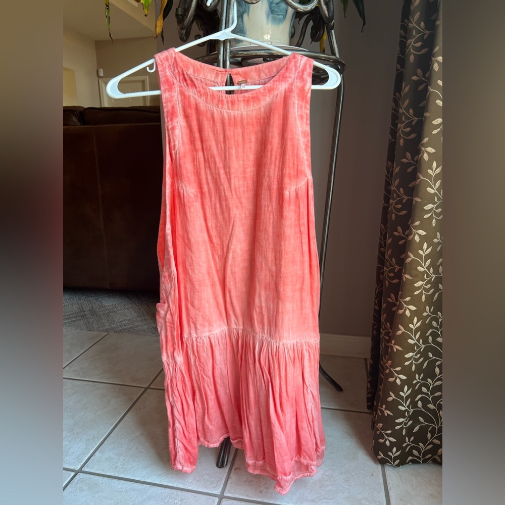 Free People Boho Tank Dress Salmon Pink Sz L